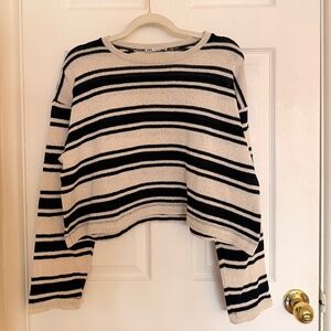 Zara black and ivory striped cropped sweater.